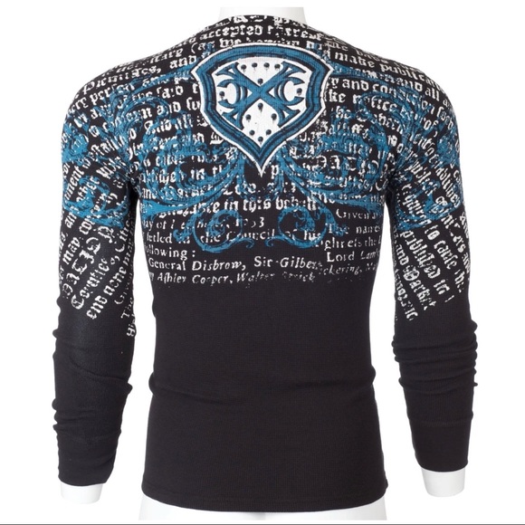 Xtreme Couture by Affliction Men's Thermal Shirt LIGHTNING Black Biker - Picture 6 of 7